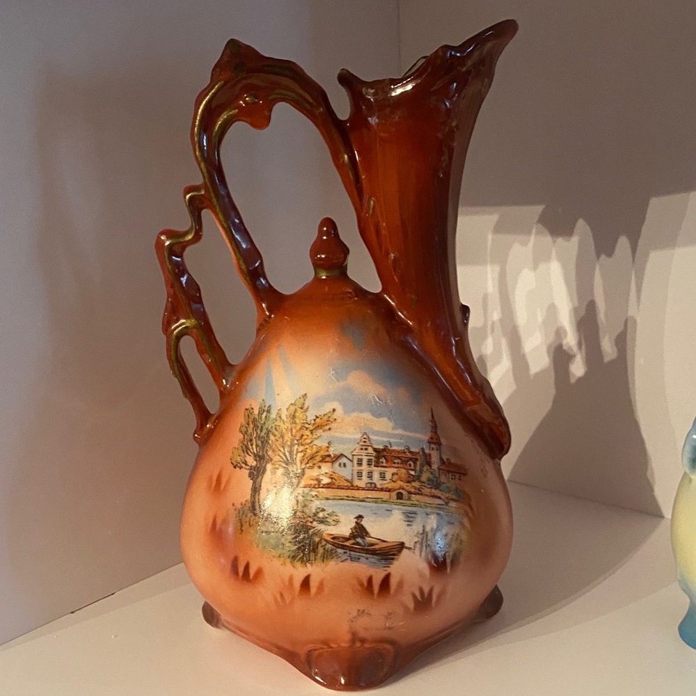 Vintage from Czechoslovakia hand made and hand painted pitcher